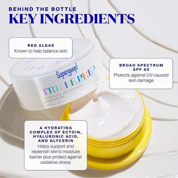 Supergoop! TRIPLE PREP WEIGHTLESS MULTITASKING MOISTURIZER SPF 40 1.7 FL OZ NIB - Picture 5 of 14
